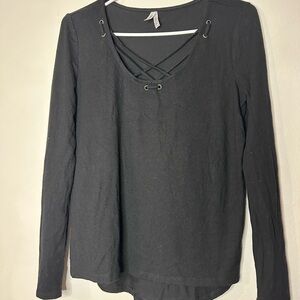 Mudd Black Long Sleeve Top with Crisscross Detail